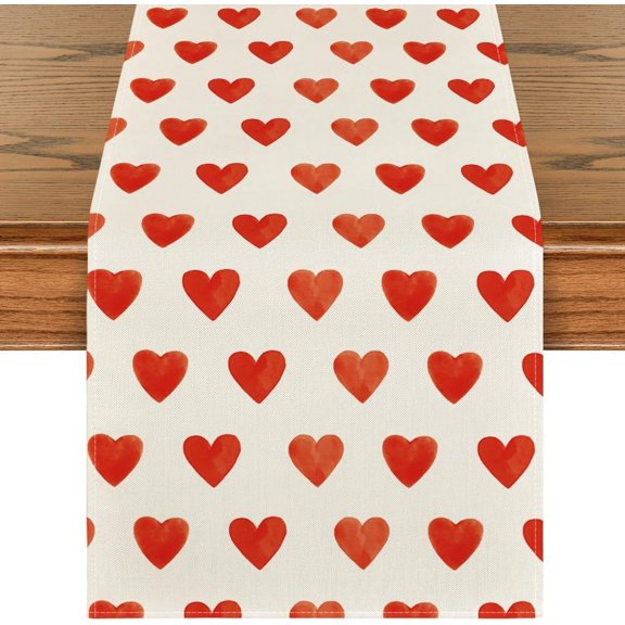Moderong Love Heart Valentine''s Table Runner, Seasonal Anniversary Kitchen Dining Table Decoration for Home Party Decor 13x108 Inch