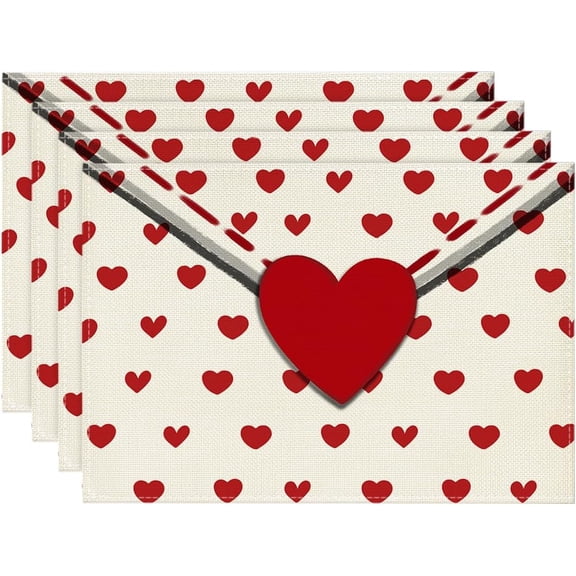 Moderong Love Letter Placemats Set of 4, 12x18 Inch Seasonal Anniversary Holiday Table Mats for Party Kitchen Dining Decoration