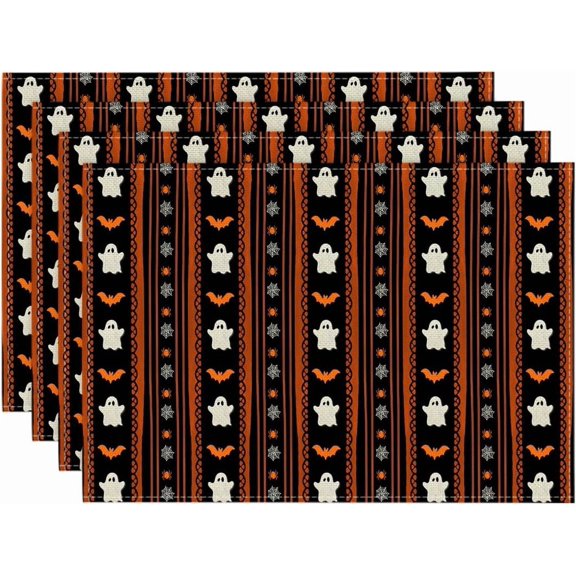Moderong Orange Bat Spider Halloween Placemats Set of 4-12 x 18 Inch