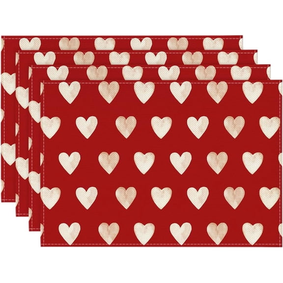 Moderong Red Love Heart Valentine Placemats Set of 4, 12x18 Inch Seasonal Holiday Table Mats for Party Kitchen Dining Decoration