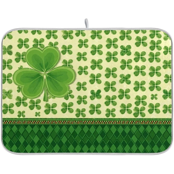 Moderong Shamrock and Clover Dish Drying Mat Kitchen Counter Mat Draining Mat Kitchen Accessories Dish Rack Pad for Dishes, Utensils, Countertops, Sinks 16x18in