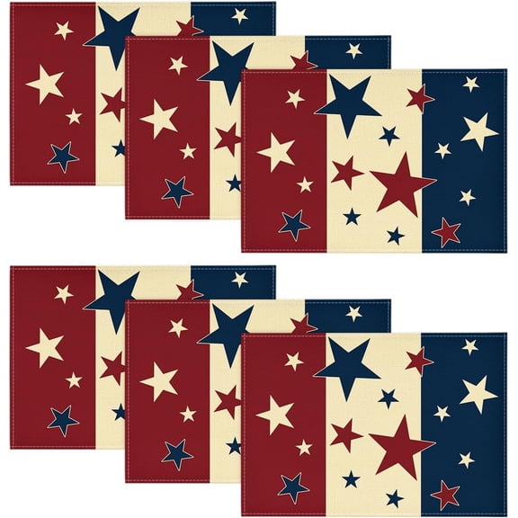 Moderong Stars Style Stripes 4th of July Placemats Set of 6, 12x18 Inch Memorial Day Patriotic Table Mats for Party Kitchen Dining Decoration