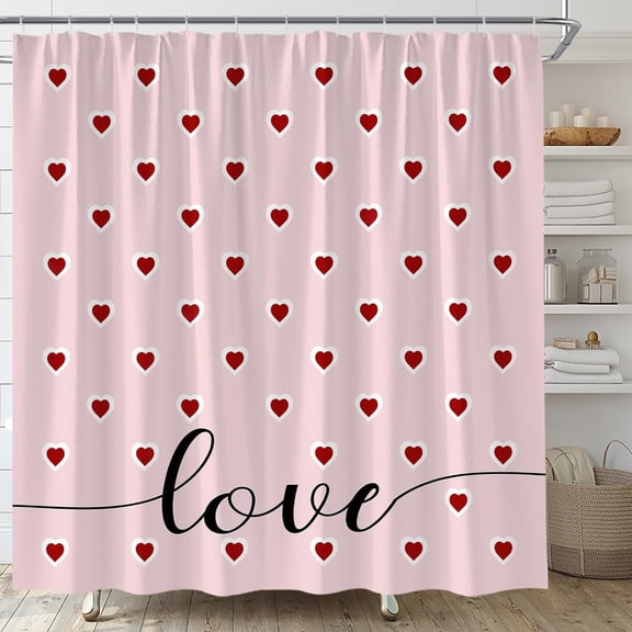 Moderong Valentine''s Day Shower Curtain Pink Red Romantic Hearts Sweet Love Couple Creative Modern Fabric Bathroom Curtains Decor Set,70" WX70 H