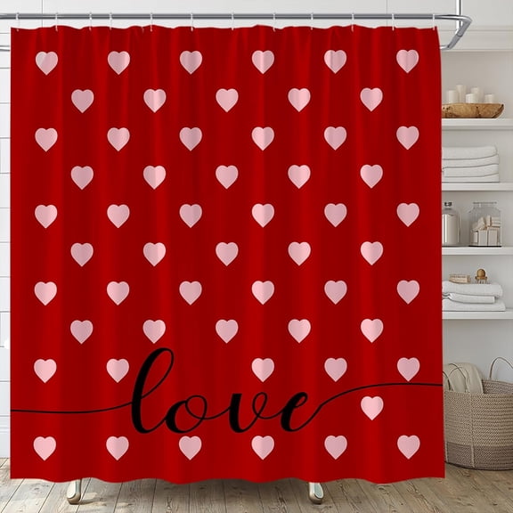 Moderong Valentine''s Day Shower Curtain Red Pink Black Romantic Hearts Polka Dot Sweet Love Couple Creative Modern Fabric Bathroom Curtains Decor Set,70" WX70 H