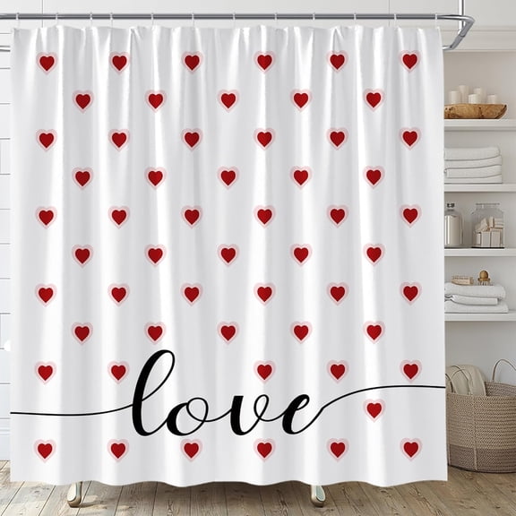 Moderong Valentine''s Day Shower Curtain White Red Romantic Hearts Sweet Love Couple Creative Modern Fabric Bathroom Curtains Decor Set,70" WX70 H