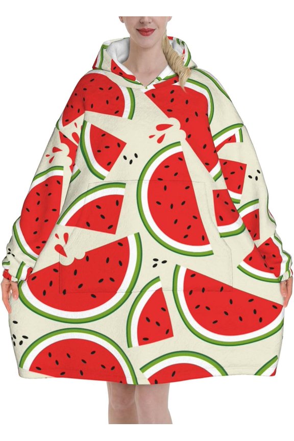Watermelon Blanket Hoodie Oversized Wearable Blankets - Softest Warmth Giant Front Pocket For Adults