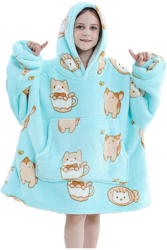 Wearable Blanket Hoodie Oversize Sherpa Fleece Hooded Blanket for Adults and Kids Snuggie Sweatshirt for Women Men