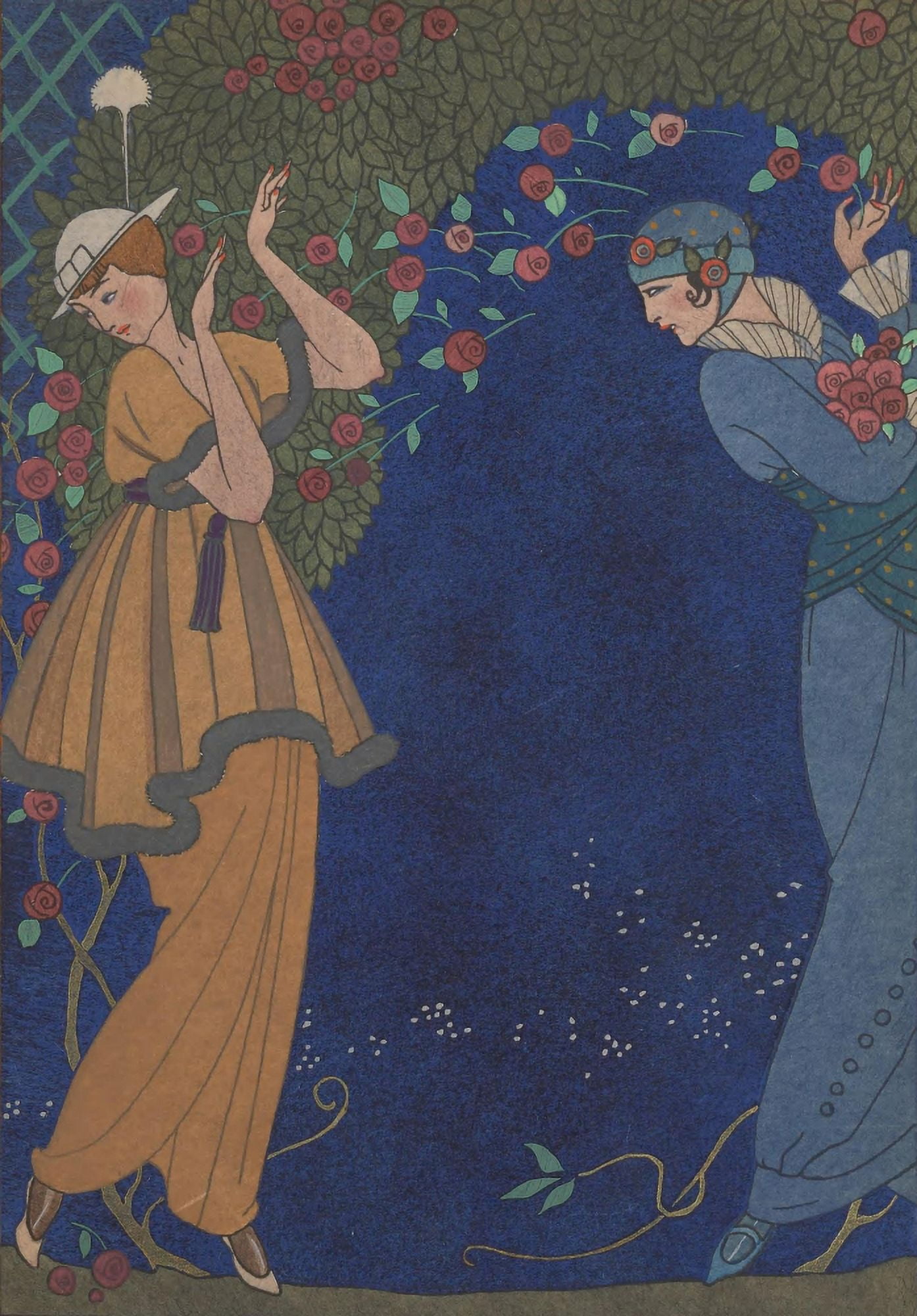 Modes et manieres daujourdhui 1912 Roses dans la Nuit Canvas Art - George Barbier (18 x 24)