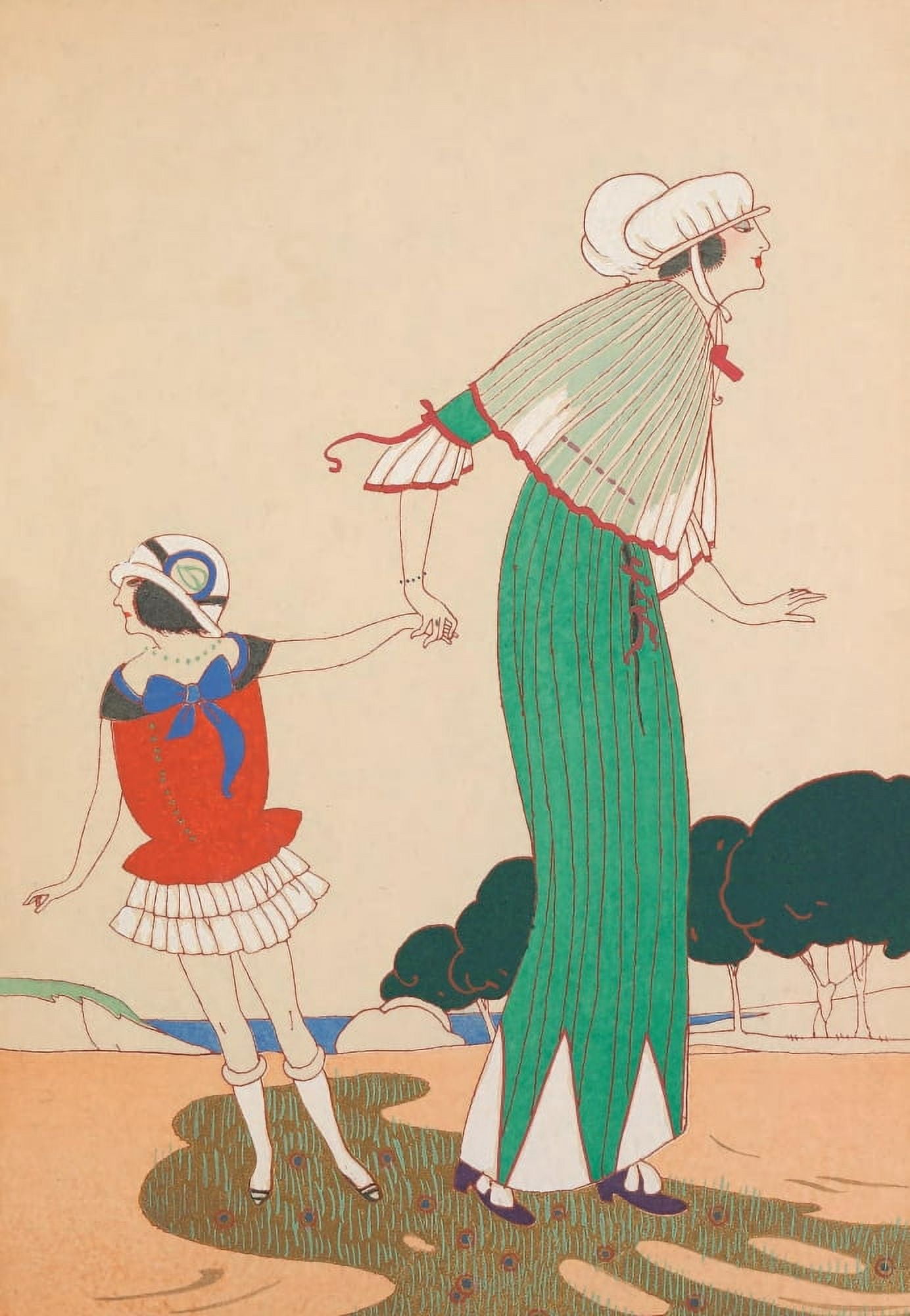 Modes et manieres daujourdhui 1913 La Dame et lEnfant Canvas Art - Charles Martin (18 x 24)