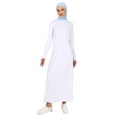 thumbnail image 1 of Modest Dress With Natural Fabric Elastic Waist White, 1 of 5