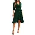 thumbnail image 1 of Modest Dresses for Women Women's Wrap Dress V Neck 3/4 Sleeve Ruffle Hem Midi Dress Casual Work Dress Evening Cocktail Party Dress S-18 Green S, 1 of 6