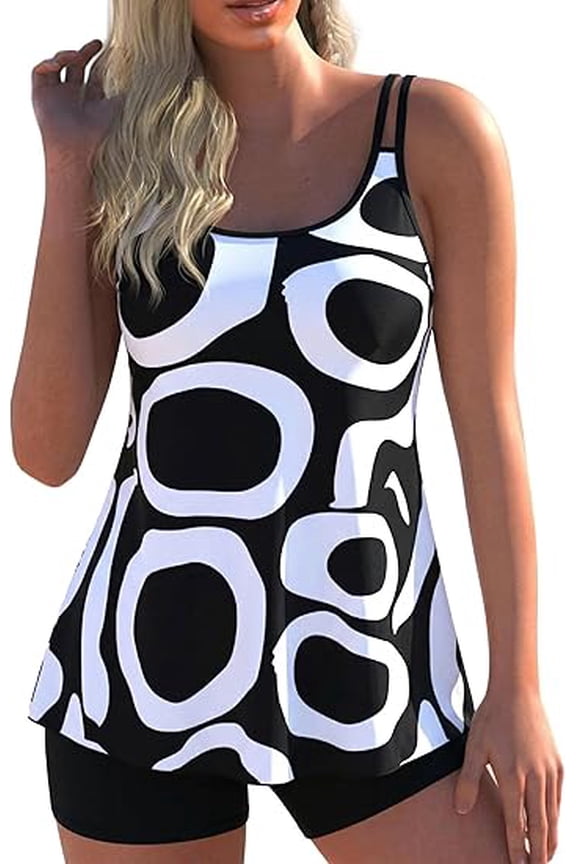 Modest Flowy Tankini Swimsuits for Women Two Piece Bathing Suits Long Torso Swim Tank Tops with Boy Shorts