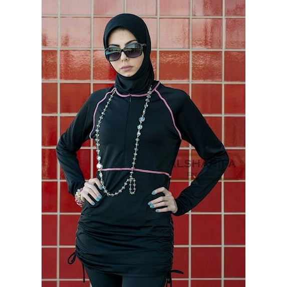 Modest High Fashion Ruched Swim Top| Resort Swimwear for women | Water Resistant | BLACK
