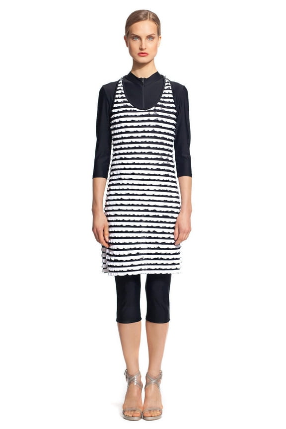 Mia 1-Pc Swim Dress Burkini Large Black & White