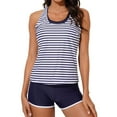 thumbnail image 1 of Modest Stripe Printing Tankini Swimsuits for Women 2025 Two Piece Bathing Suits with Sporty Boyshorts for Tummy Control Womens Swimwear, 1 of 4