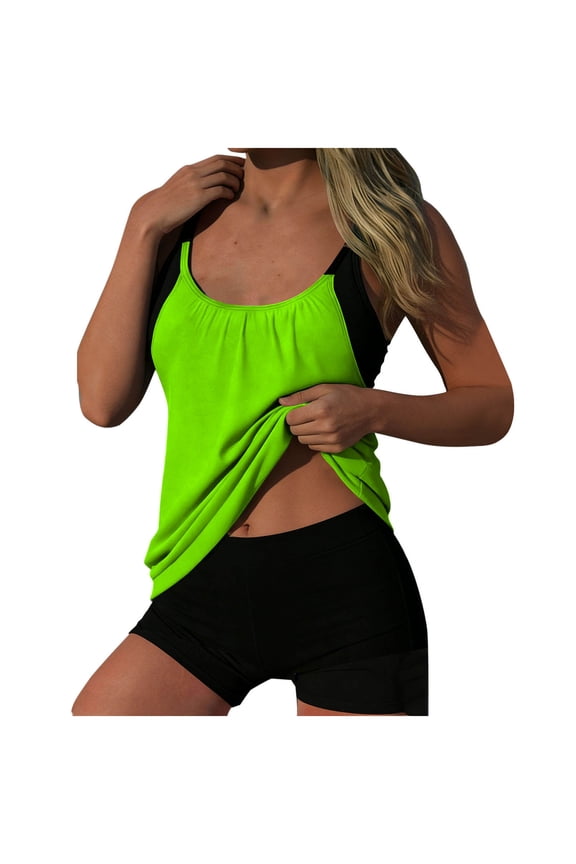 Modest Swimwear Womens Two Piece Set Tankini Top with Built-in Bra & High Waisted Shorts Full Coverage Quick Dry Mint Green,Size S