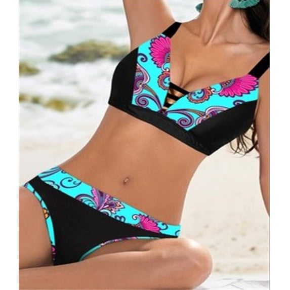 Modest Swimwear for Women,AXXD Bikini Print Splicing Two-piece Swimwear Swimsuit Beachwear Set For Clearance Black XXL