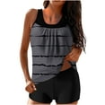 thumbnail image 1 of Modest Tankini Swimsuits for Women Striped Print Sporty Bathing Suits Tummy Control Swim Shorts, 1 of 6