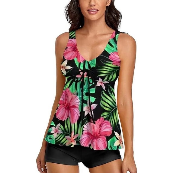 Modest Tankini Swimsuits for Women Two Piece Bathing Suits Floral Print Tank Top with Boyshorts bikini set swimwear women 2024