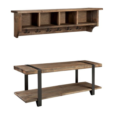 Modesto 48" Metal and Reclaimed Wood Storage Coat Hook with Bench