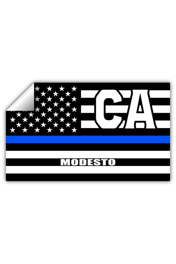 Modesto CA California Stanislaus County Thin Blue Line Stealthy USA Flag - Honoring Law Enforcement Officers Flags - Blue Lives Matter Euro Decal Bumper Sticker 3M Vinyl 3" x 5"