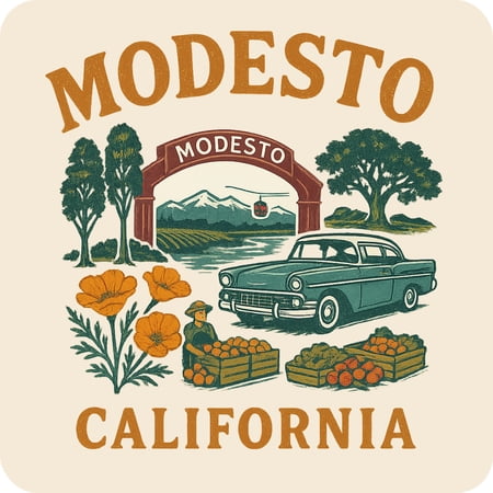 Modesto California Keepsakes Souvenir Vinyl Sticker – Destination Travel Keepsake Collectible (3-Inches Wide)
