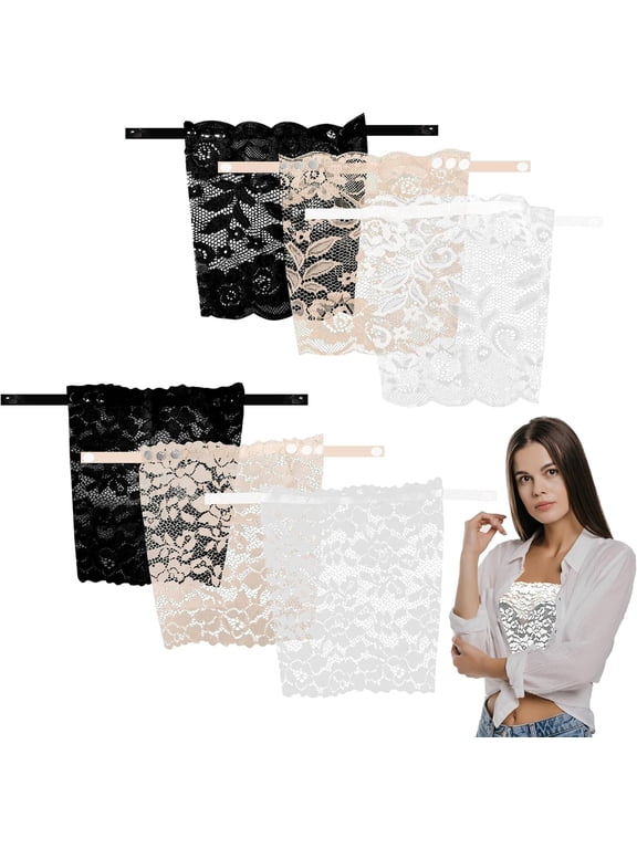Modesty Panels For Low Cut Tops, 6 PCS Lady Clip-on Mock Camisole Bra Insert Overlay Modesty Panel Vest Anti-Peep Cleavage Cover Up for Dresses Neckline Lace Insert for Low Cut Tops for Woman