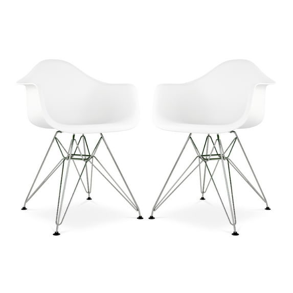 Modholic Eiffel Armchair With Steel Legs, White (Set Of 2)