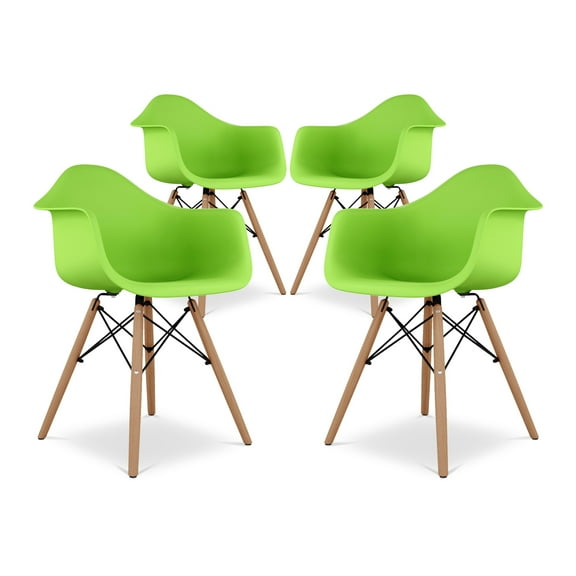 Modholic Eiffel Armchair With Wood Legs, Green (Set Of 4)