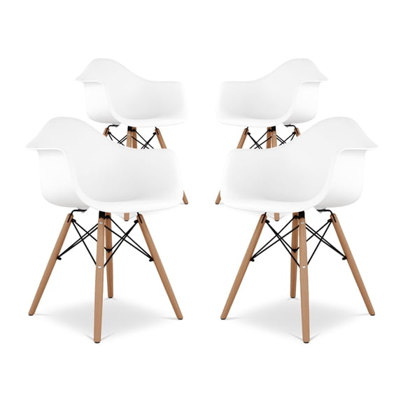 Modholic Eiffel Armchair With Wood Legs, White (Set Of 4)