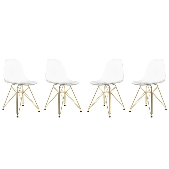 Modholic Eiffel Chair With Gold Legs, Clear (Set Of 4)