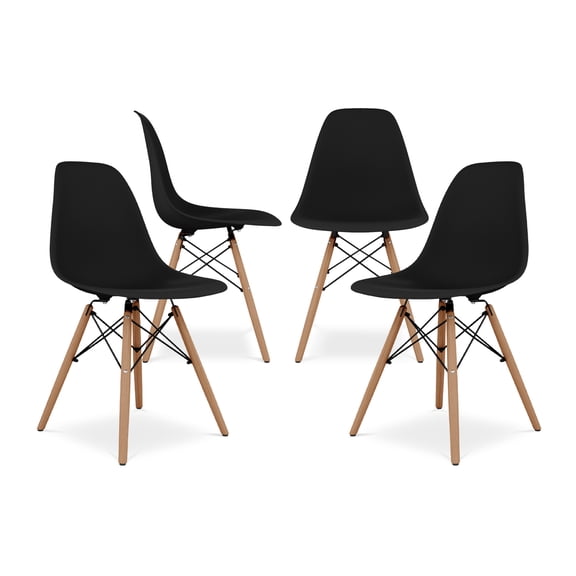 Modholic Eiffel Chair With Wood Legs, Black (Set Of 4)