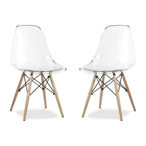 Modholic Eiffel Chair With Wood Legs, Clear (Set Of 2)