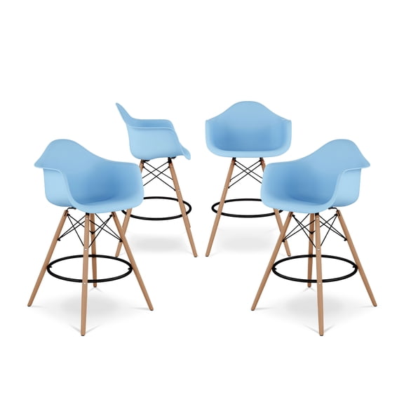 Modholic Eiffel Counter Stool With Arms, Blue (Set Of 4)