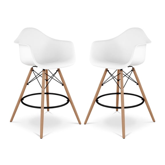 Modholic Eiffel Counter Stool With Arms, White (Set Of 2)