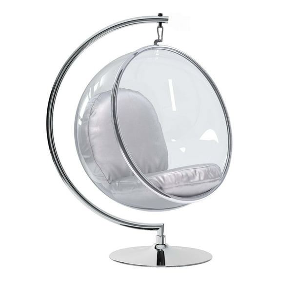 Modholic Hanging Bubble Chair With Stand, Silver Cushions