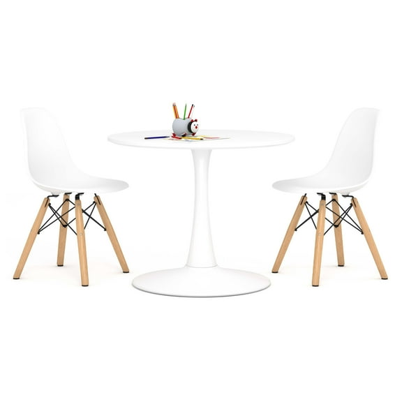 Modholic Kids Tulip Table & Set Of 2 Wood Leg Chairs, White