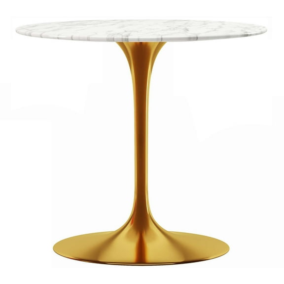 Modholic Tulip 32" Marble Dining Table, Gold Base
