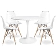 thumbnail image 1 of Modholic Tulip 36" Round Wood Dining Table & Set Of 4 Wood Leg Chairs, Clear, 1 of 6
