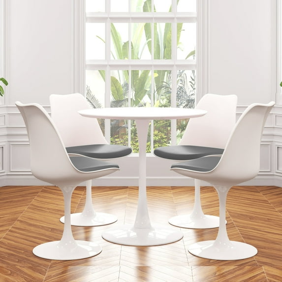 Modholic Tulip 36" Wood Top Dining Table & Set Of 4 Chairs, Gray