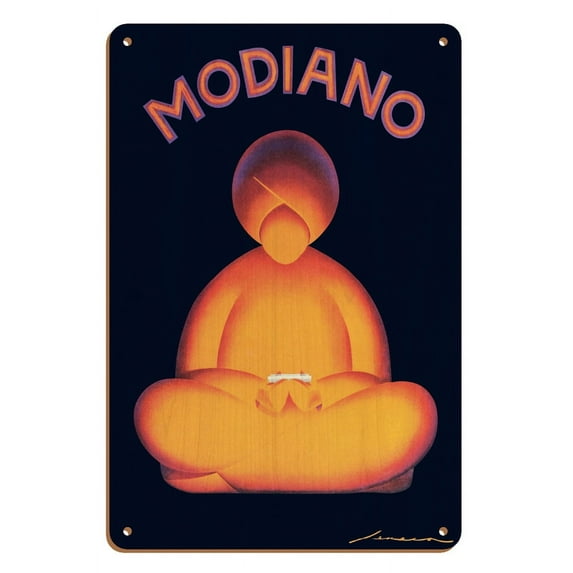Modiano Cigarette Papers - Pasha Figure Meditating - Vintage Advertising Poster by Federico Seneca c.1929 - 8 x 12 inch Vintage Wood Art Sign