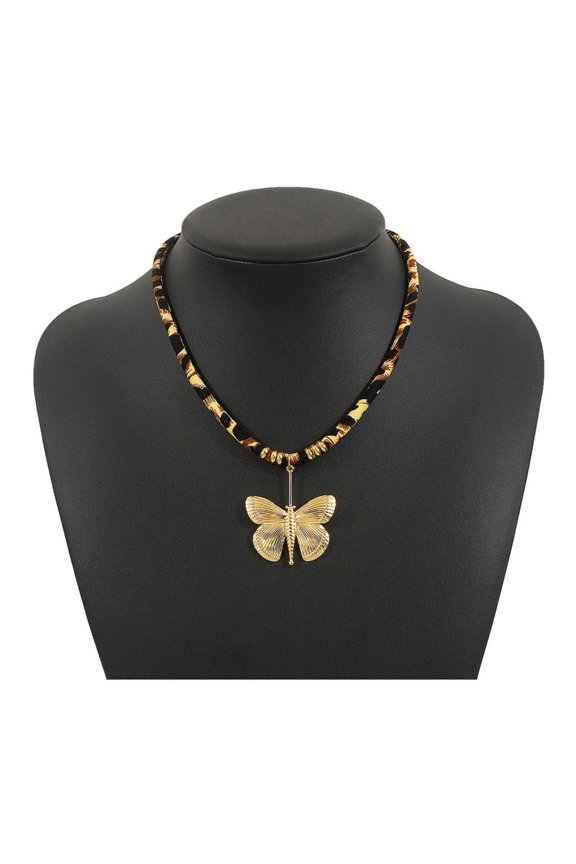 Flexible Length Margay Print Necklace Butterfly Sun Charm Untarnished Addition