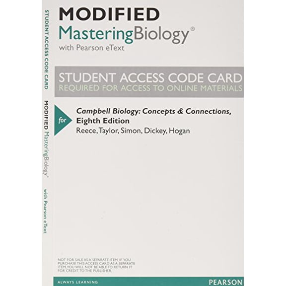 Modified Mastering Biology with Pearson eText -- ValuePack Access Card -- for Campbell Biology: Concepts & Connections, 9780321946591, Paperback, 8th edition