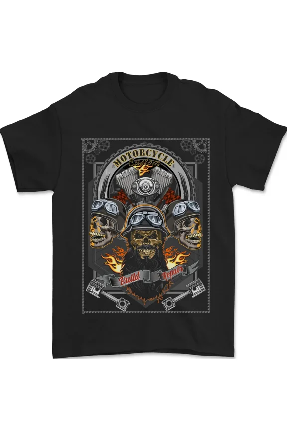 Modified Motorcycle Biker Motorbike Skeleton Heads Art Unisex T-Shirt, up to size 5XL