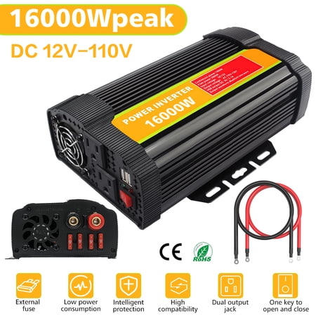 Modified Sine Inverter High Frequency 16000W Peak Power Watt Power Inverter DC to AC Converter Car Power Inverter with 2.1A Dual USB Port
