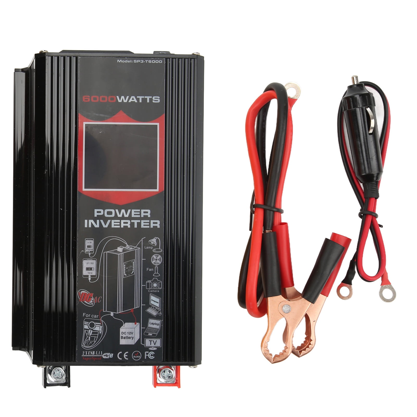 Modified Sine Wave Inverter Car Power Inverter Adapter LCD Display Dual