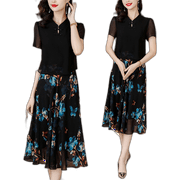 Modified Version Of The Cheongsam Fake Two-Piece Dress Female New Summer Belly-Shading Short-Sleeved Yangqi Big Yards A-Line Skirt Black 3Xl