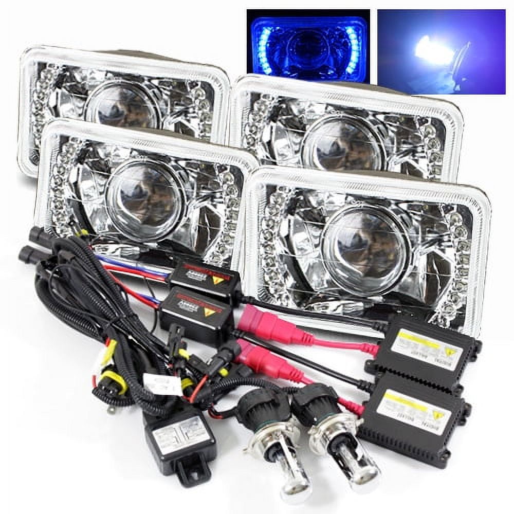 ModifyStreet 10000K H43 BiXenon Hi/Low HID + 4PC Blue LED Ring H4651/H4652/H4656/H4666 4x6
