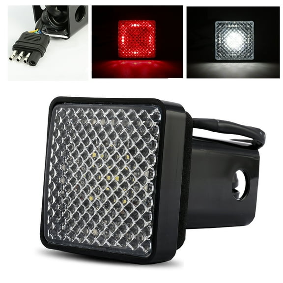 ModifyStreet Red/White LED Hitch Cover Light with Running / Brake / Reverse Functions for Truck Towing Trailer or SUV Class III 2" Receiver