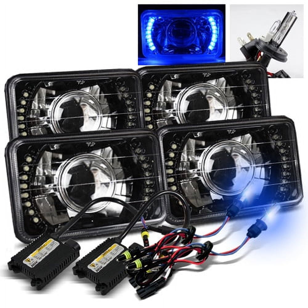 Modifystreet 10000K H42 HID + 4PC Blue LED Ring H4651/H4652/H4656/H4666 4x6 SemiSealed Beam